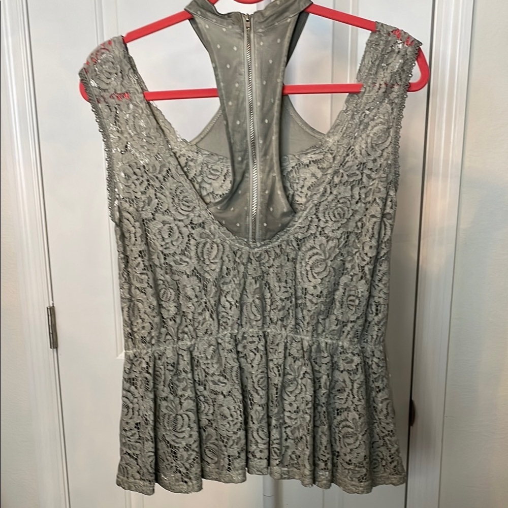 POL Grey Halter Peplum Tank Top with Lace Back and Cutouts NWOT - Picture 5 of 7